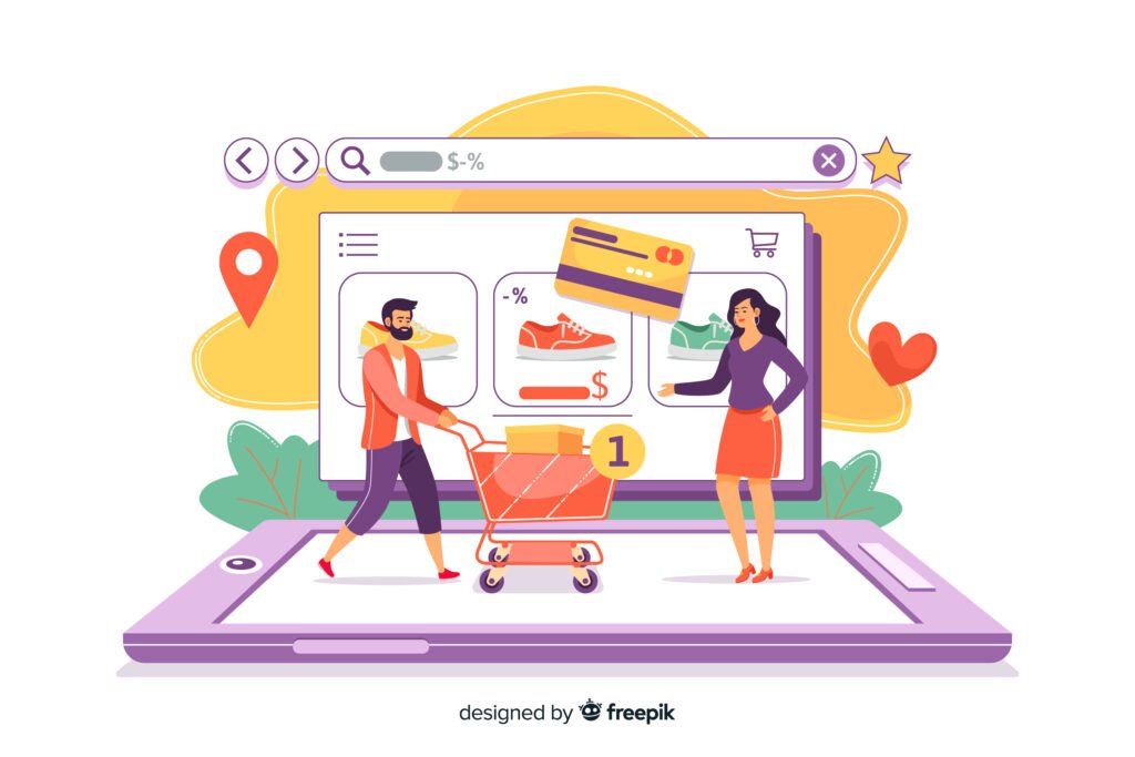 Man and woman shopping directly from a mobile eCommerce app - D2C model